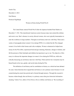 oral history paper &ndash; Women on the homefront WWII