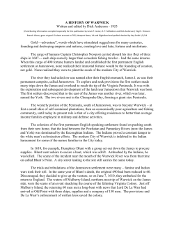 A HISTORY OF WARWICK - Warwick County Historical