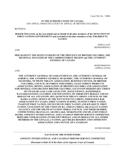 Factum to the Supreme Court of Canada on Tsilhqot`in Nation`s title