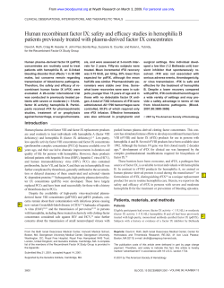 Human recombinant factor IX: safety and efficacy studies