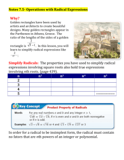 Notes 7.5-‐ Operations with Radical Expressions Simplify Radicals