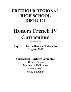 Honors French IV - Freehold Regional High School District