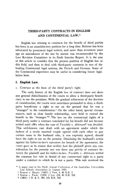 Leyser, J --- "Third - party Contracts in English and Continental Law