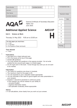 GCSE Additional Applied Science Question paper Unit 01