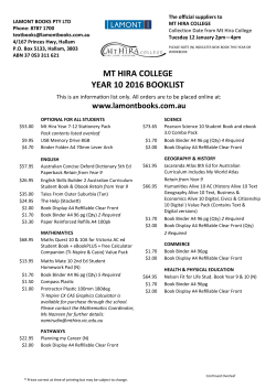 MT HIRA COLLEGE YEAR 10 2016 BOOKLIST