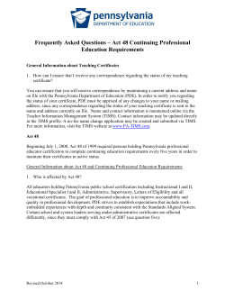 Frequently Asked Questions &ndash; Act 48 Continuing Professional