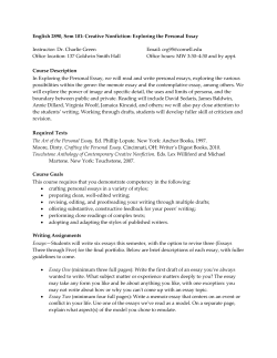 Creative Nonfiction: Exploring the Personal Essay.
