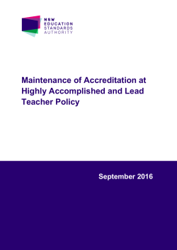 Maintenance of Accreditation at Highly Accomplished and