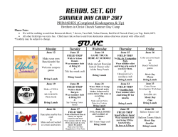 Elementary Summer Day Camp Calendar