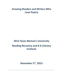 Growing Readers and Writers Who Love Poetry 2013 Texas