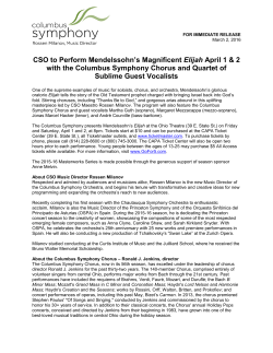 CSO to Perform Mendelssohn`s Magnificent Elijah April