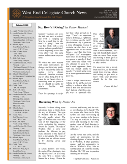 October 2016 Newsletter - West End Collegiate Church