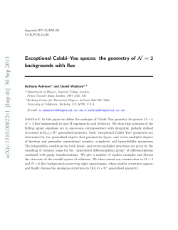 Exceptional Calabi--Yau spaces: the geometry of $\ mathcal {N}= 2