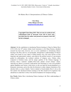 On Matteo Ricci`s Interpretations of Chinese Culture