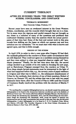 After Six Hundred Years: The Great Western Schism, Conciliarism