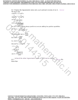 Q: 1 Express the trigonometric ratios sinA, secA and