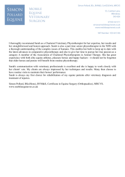 I thoroughly recommend Sarah as a Chartered Veterinary