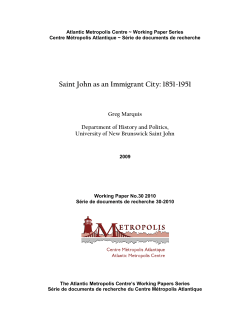 Saint John as an Immigrant City: 1861-1951