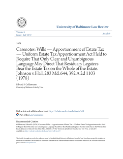 Casenotes: Wills&mdash;Apportionment of Estate Tax&mdash;Uniform Estate Tax
