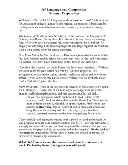 AP Language and Composition Summer Preparation