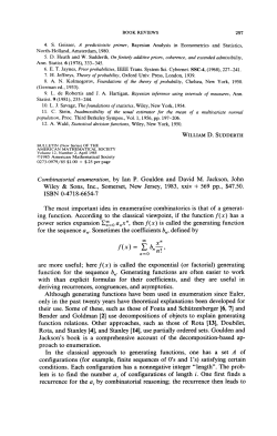 Combinatorial enumeration, by Ian P. Goulden and David M