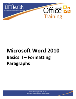 Microsoft Word 2010 - UF Health Information Technology Training