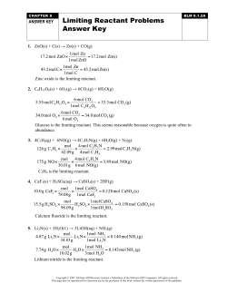 Limiting Reactant Problems Answer Key