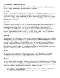 IEA, ADA, IEP`S, and Section 504 Plans