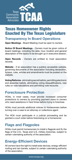 Texas Homeowner Rights Enacted By The Texas Legislature