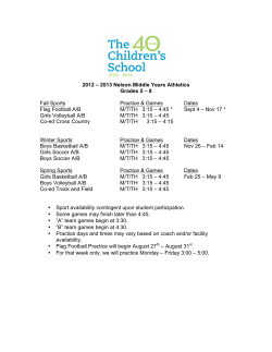 2012 &ndash; 2013 Nelson Middle Years Athletics Grades 5 &ndash; 8 Fall Sports