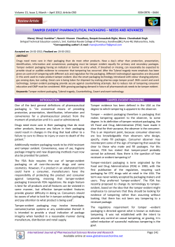 TAMPER EVIDENT PHARMACEUTICAL PACKAGING &ndash; NEEDS