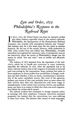 J^gw and Order, 1877: Philadelphia s Response to the `Railroad