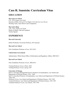 Cass R. Sunstein: Curriculum Vitae - Helios