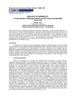 BIOLOGY AT BERKELEY: A Case Study of Reorganization and Its