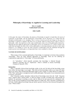 Philosophy of Knowledge As Applied to Learning and Leadership