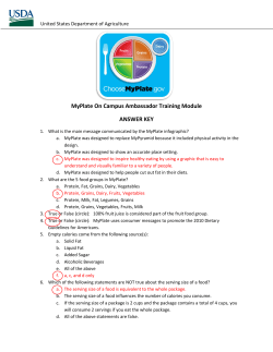 MyPlate On Campus Ambassador Training Module ANSWER KEY