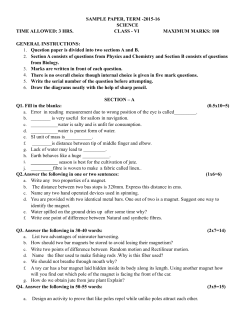 SAMPLE PAPER, TERM -2015-16 SCIENCE TIME ALLOWED: 3