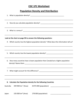 CGC 1P1 Worksheet Population Density and Distribution