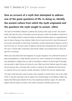 Section A - Myth, Prometheus - A1 Sample Essay [PDF