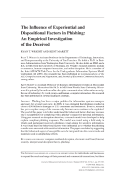 The Influence of Experiential and Dispositional Factors in Phishing