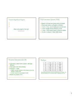 US Customary System (USC) Systeme Internationale (SI) Prefixes