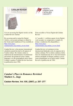 Catalan`s Place in Romance Revisited Mathew L. Juge