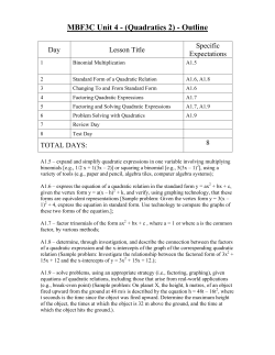 MBF3C Unit 4 - (Quadratics 2) - Outline