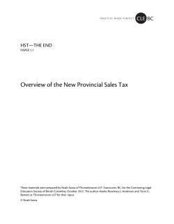 Overview of the New Provincial Sales Tax