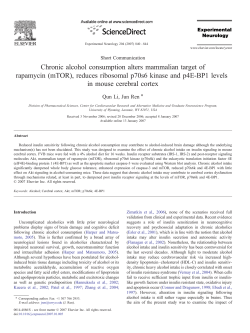 Chronic alcohol consumption alters mammalian target of rapamycin