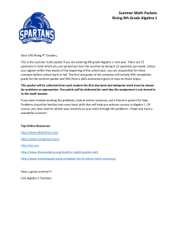 Summer Math Packets Rising 9th Grade Algebra 1