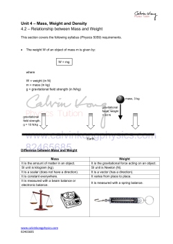 Unit 4 – Mass, Weight and Density 4.2 – Relationship between Mass