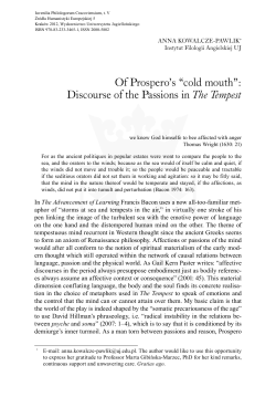 Of Prospero`s &ldquo;cold mouth&rdquo;: Discourse of the Passions in The Tempest