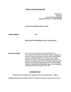 Statement of Claim: PUBLIC LAW BOARD NO. 6254 Award No.2