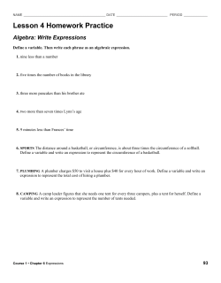 Lesson 4 Homework Practice Algebra: Write Expressions